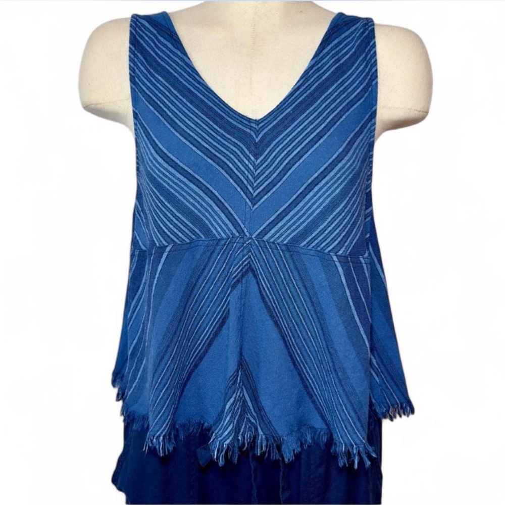 Rock & Religion Blue Striped Linen Blend  Fringe Sleeveless Top Medium Boho